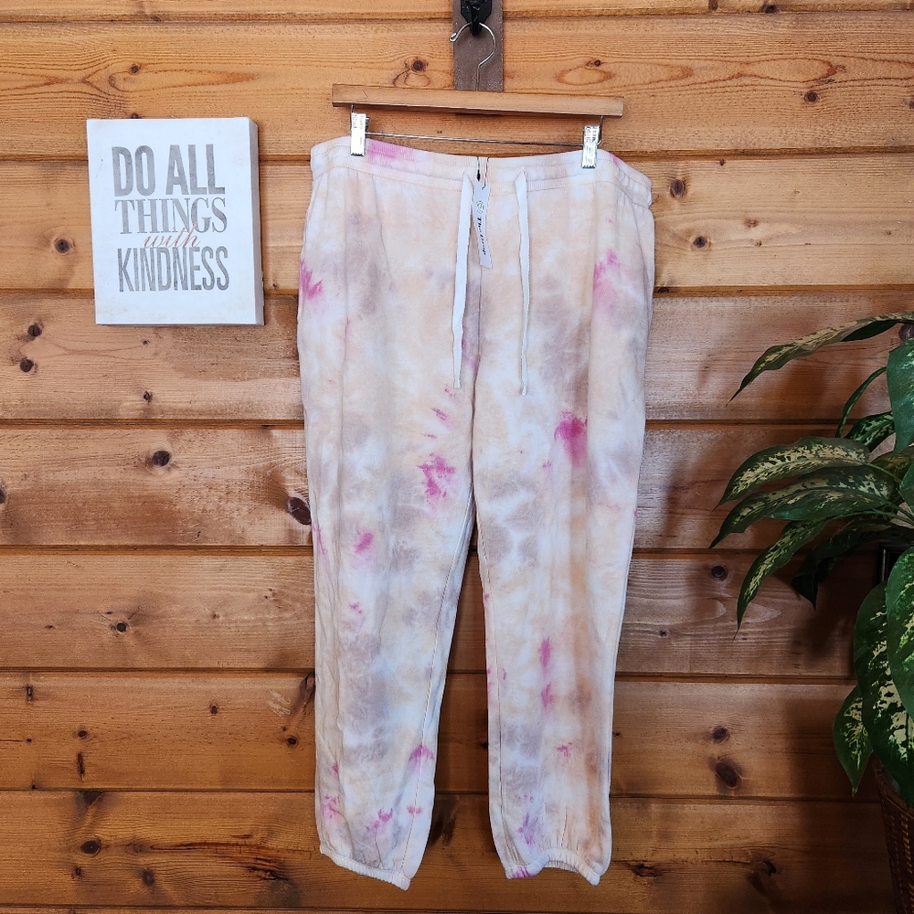 The Drop NWT Dina Sweatpant Fleece Joggers Rose Pink Tye Dye Stretch Plus Sz XXL